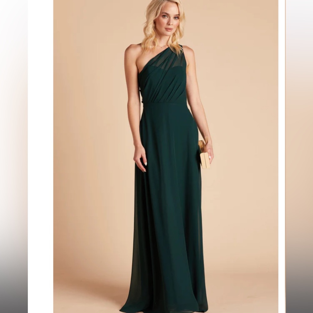 Birdy Grey One-Shoulder Emerald Green Chiffon Gown